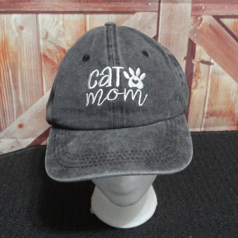 Cat Mom Embroidered Paw and heat ball cap~NWOT~adjustable~cotton~cat lov…